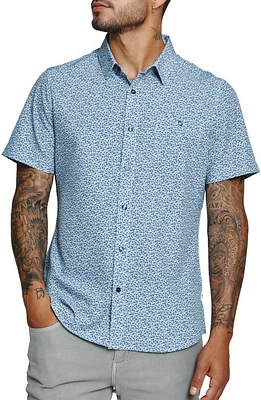 7 Diamonds Hartley Geo Print Short Sleeve Performance Button-Up Shirt Light Blue at Nordstrom,