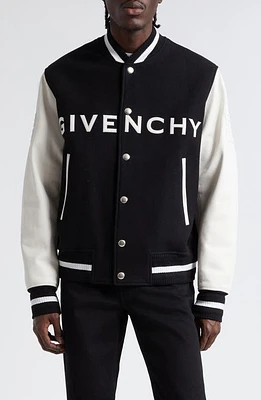 Givenchy Embroidered Logo Mixed Media Leather & Wool Blend Varsity Jacket at Nordstrom, Us