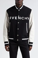 Givenchy Embroidered Logo Mixed Media Leather & Wool Blend Varsity Jacket at Nordstrom, Us