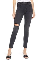 HIDDEN Jeans Distressed High Waist Raw Hem Skinny Black at Nordstrom,