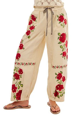 Free People Rosalia Floral Embroidered Pants in Birch Combo at Nordstrom, Size Small