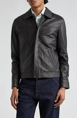 Thom Sweeney Lambskin Leather Bomber Jacket Brown at Nordstrom,