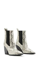 AllSaints Ria Snake Embossed Pointed Toe Chelsea Boot Metallic Gold at Nordstrom,