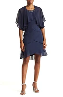 SL FASHIONS Chiffon Tier Jacket & Dress Set Nav at Nordstrom,