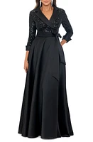 Xscape Evenings Sequin Long Sleeve Tux Ballgown in Black at Nordstrom, Size 4