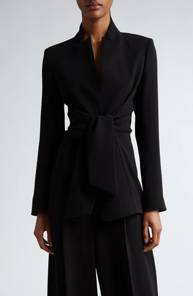 Max Mara Seggio Tie Front Crepe Blazer Black at Nordstrom,