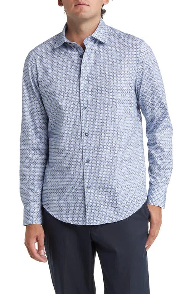 Bugatchi OoohCotton Geometric Print Button-Up Shirt Air Blue at Nordstrom,