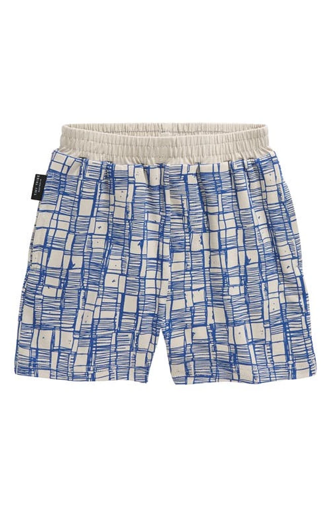 TINY TRIBE Kids' Sketch Print Pull-On Shorts Light Grey/Blue Grid at Nordstrom,