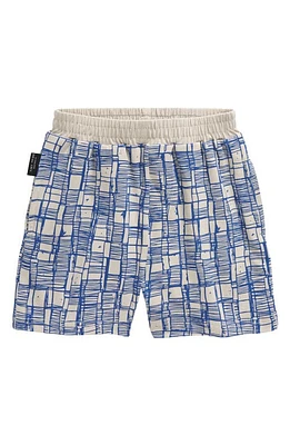 TINY TRIBE Kids' Sketch Print Pull-On Shorts Light Grey/Blue Grid at Nordstrom,