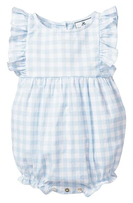 Petite Plume Gingham Ruffle Trim Cotton Blend One-Piece Pajamas Blue at Nordstrom,