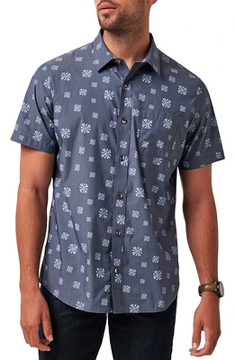 TravisMathew the Rough Short Sleeve Stretch Button-Up Shirt Heather Total Eclipse at Nordstrom,