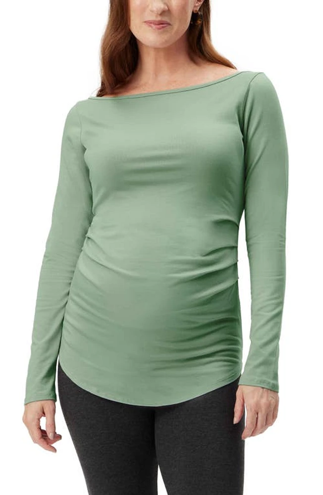 Stowaway Collection Ballet Neck Long Sleeve Maternity Top Dark Sage at Nordstrom,