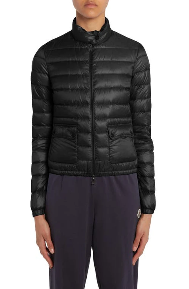 Moncler Lans Channel Quilted Down Moto Jacket Black at Nordstrom,