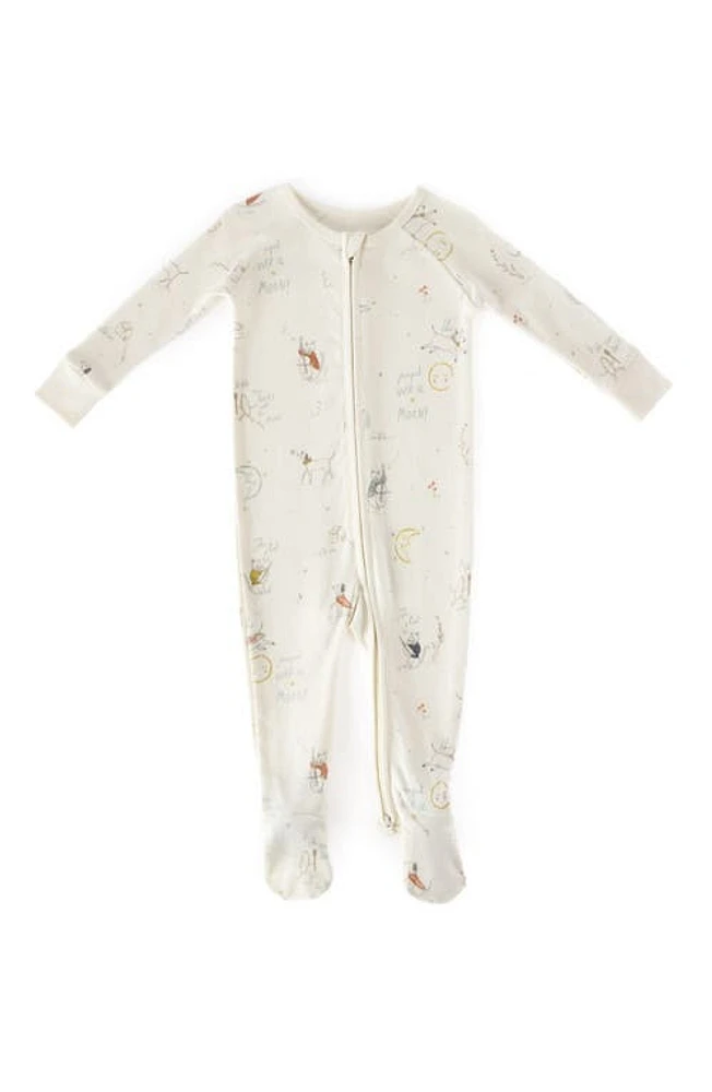 Pehr Nursery Rhyme Print Ribbed Fitted Organic Cotton One-Piece Pajamas in Over The Moon at Nordstrom, Size 0-3 M