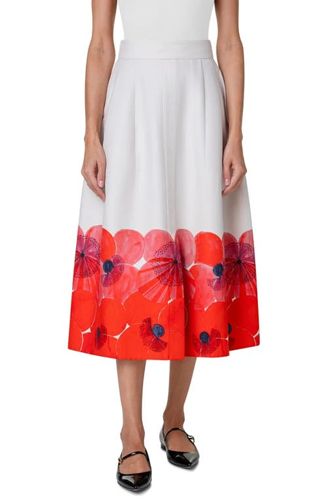 Akris Poppy Print Cotton & Silk Blend Midi Skirt Poppy-Greige at Nordstrom,