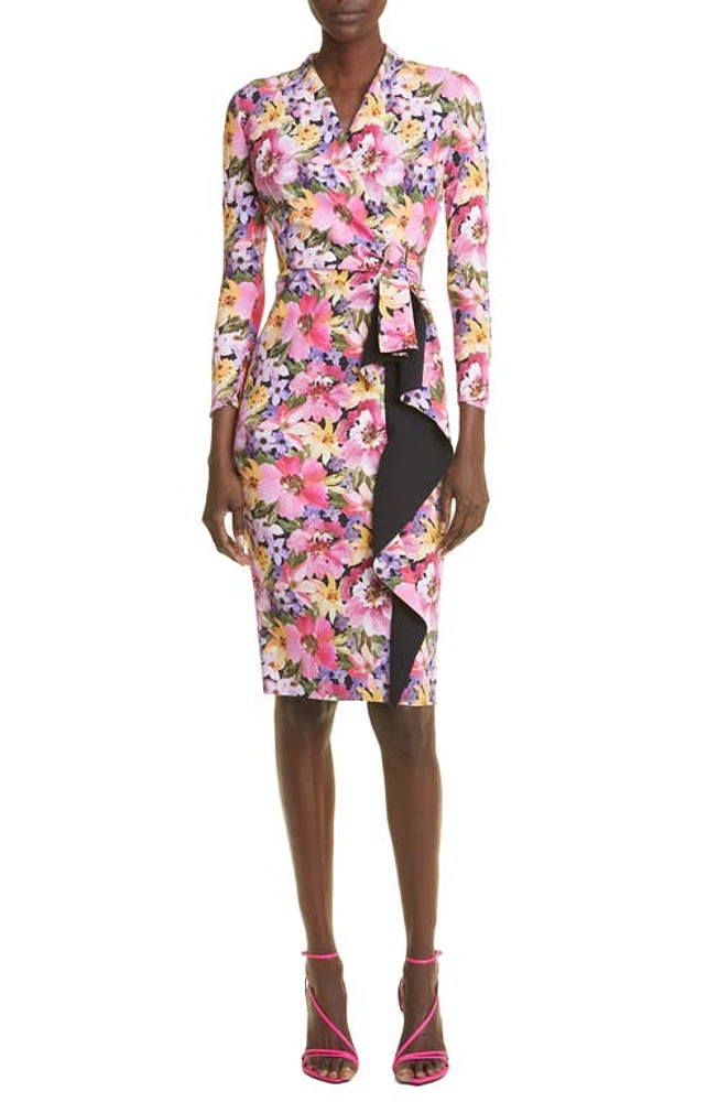 Chiara Boni La Petite Robe Aella Floral Print Long Sleeve Faux Wrap Cocktail Dress in Stt545V1 Flower Surprise at Nordstrom, Size 16