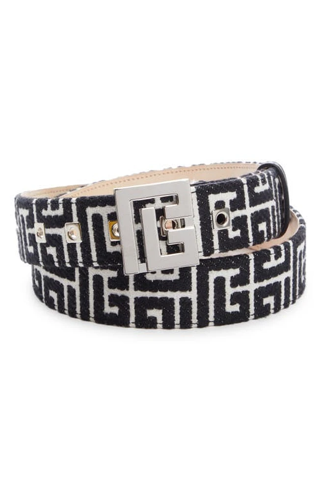 Balmain 4G Monogram Jacquard Belt in Gab Blanc/Noir at Nordstrom, Size 100 Eu