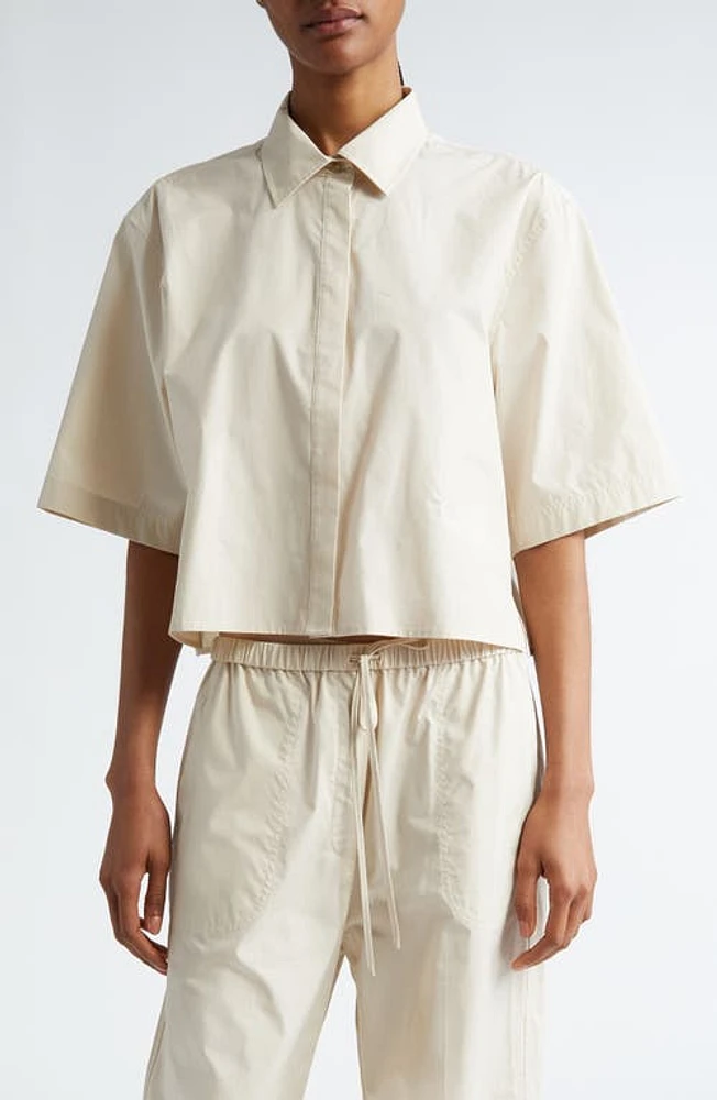 TOTEME Crop Organic Cotton Poplin Button-Up Shirt Stone at Nordstrom, Us