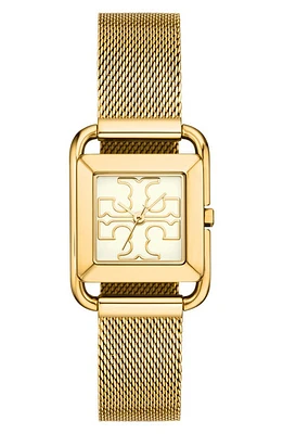 Tory Burch The Miller Square Mesh Strap Watch, 24mm in Ivory/Gold/Gold Mesh at Nordstrom, Size 24 Mm