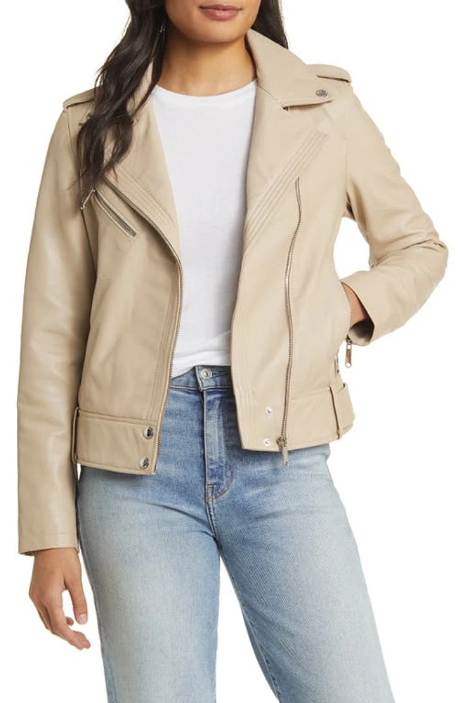 Sam Edelman Lambskin Leather Moto Jacket Oatmeal at Nordstrom,