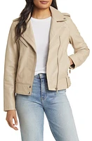 Sam Edelman Lambskin Leather Moto Jacket Oatmeal at Nordstrom,