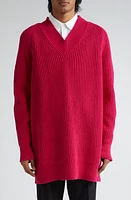 Jil Sander Structured Cotton & Wool Blend V-Neck Sweater Dragon Fruit at Nordstrom,