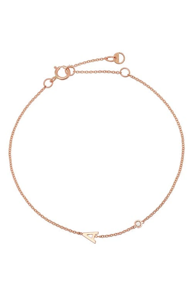 BYCHARI Initial & Diamond Bracelet in 14K Rose Gold-A at Nordstrom