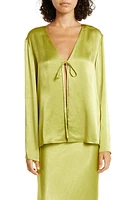 JASON WU Tie Front Satin Blouse Green Tea at Nordstrom,