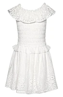 Hannah Banana Kids' Shirred Cotton Eyelet Dress White at Nordstrom,