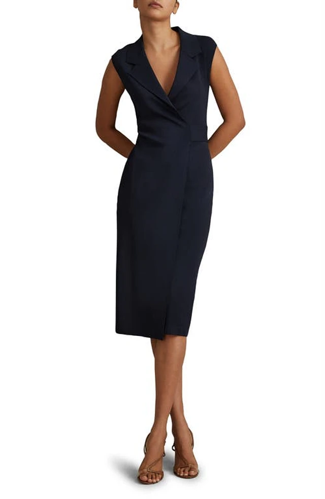 reiss navy blue dress Reiss Womens Navy Charlie Contrast-Stitch Knitted Midi Dress Xs