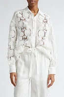 Zimmermann Halliday Floral Lace Semisheer Ramie Button-Up Shirt Ivory at Nordstrom,