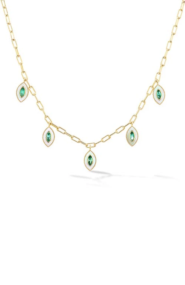 Orly Marcel Marquise Eyes Emerald & Mother-of-Pearl Frontal Necklace in Green at Nordstrom