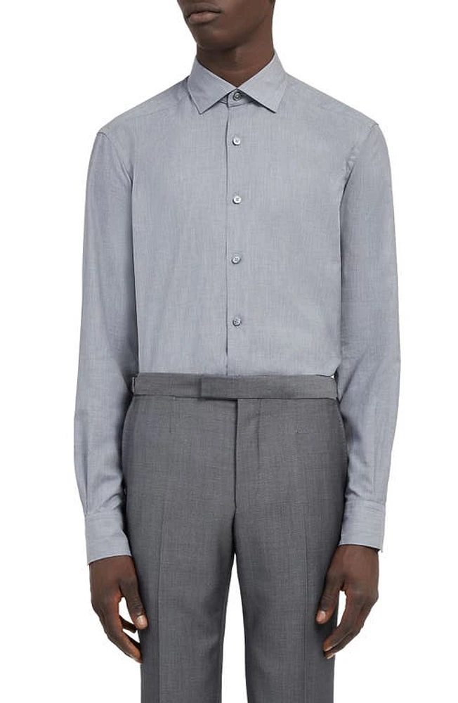 ZEGNA Premium Cotton Regular Fit Button-Up Shirt in Md Gry Sld at Nordstrom, Size Small