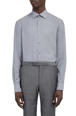 ZEGNA Premium Cotton Regular Fit Button-Up Shirt in Md Gry Sld at Nordstrom, Size Small