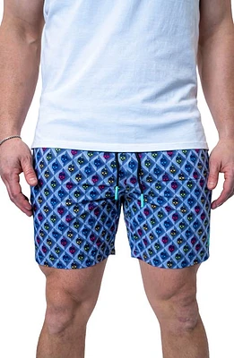 Maceoo Lion Skull Squares Swim Trunks Blue Multi at Nordstrom,