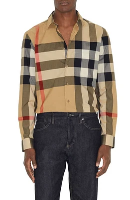 burberry Summerton Heritage Check Cotton Button-Up Shirt Archive/Beige at Nordstrom,