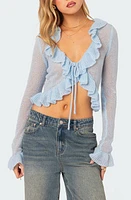 EDIKTED Ryleigh Ruffle Tie Front Cardigan Blue at Nordstrom,