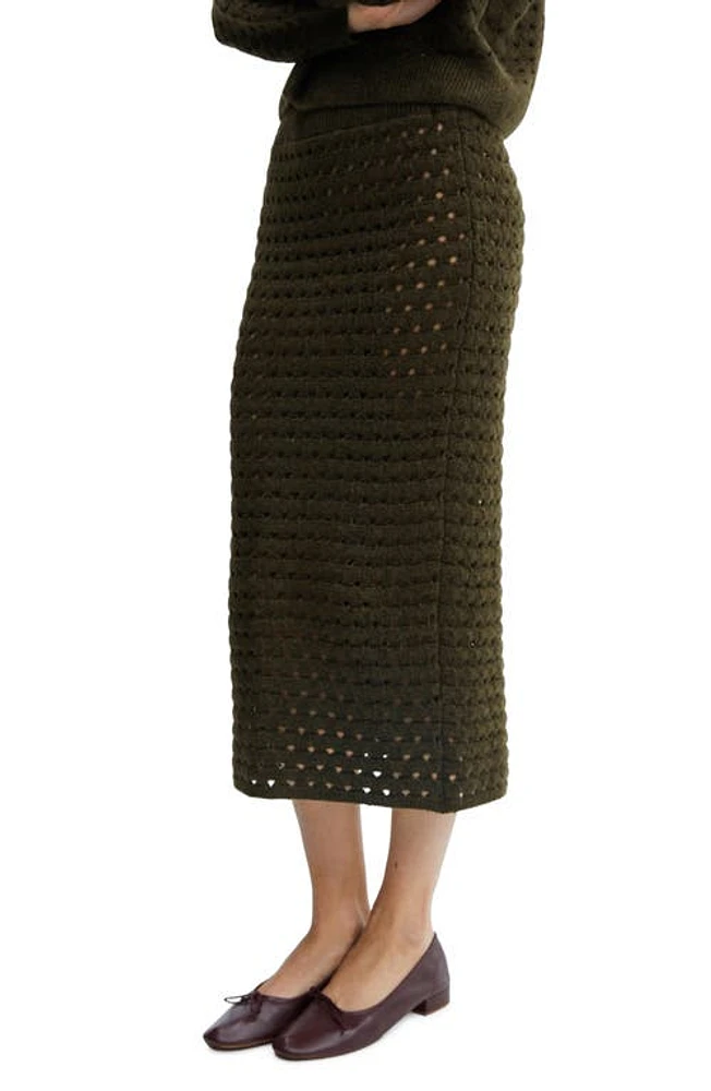 MANGO Open Stitch Knit Midi Skirt Khaki at Nordstrom,