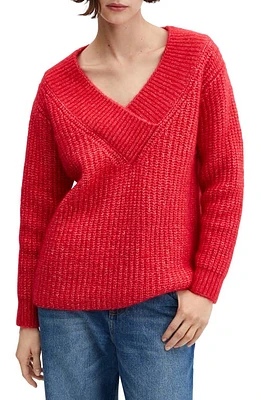 MANGO Chunky V-Neck Sweater Red at Nordstrom,