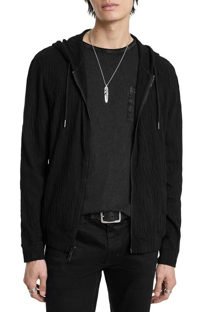 John Varvatos Ihsan Texture Zip Hoodie Black at Nordstrom,