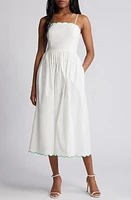 Charles Henry Scallop Stretch Poplin Midi Sundress at Nordstrom,