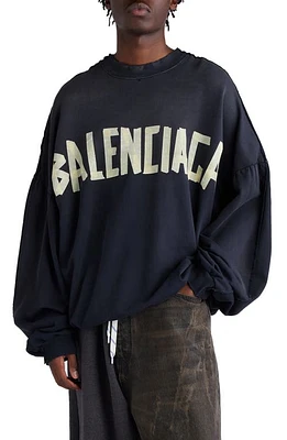 Balenciaga Double Front Oversize Embroidered Graphic Crewneck Sweatshirt Wash/Fade Black at Nordstrom,