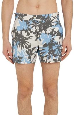 TOM FORD Tropical Floral Compact Poplin Swim Trunks New Flower Blue at Nordstrom, Us