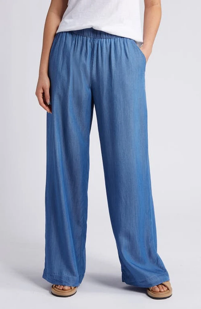 caslon(r) Drawstring Wide Leg Chambray Pants Medium Wash at