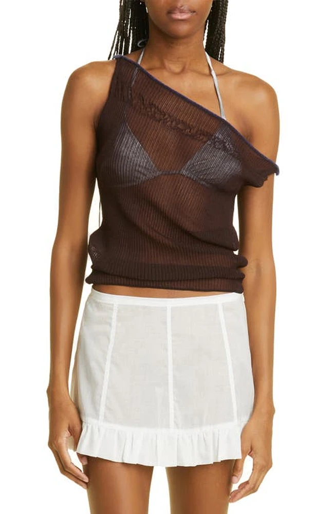 Paloma Wool Jou Contrast Trim Sheer Rib Tank Top in Brown at Nordstrom, Size Large