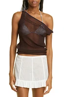 Paloma Wool Jou Contrast Trim Sheer Rib Tank Top in Brown at Nordstrom, Size Large