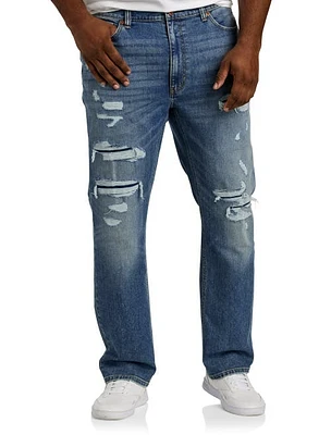 True Nation by DXL Out Late Rip and Repair Athletic-Fit Jeans Blue at Nordstrom, X