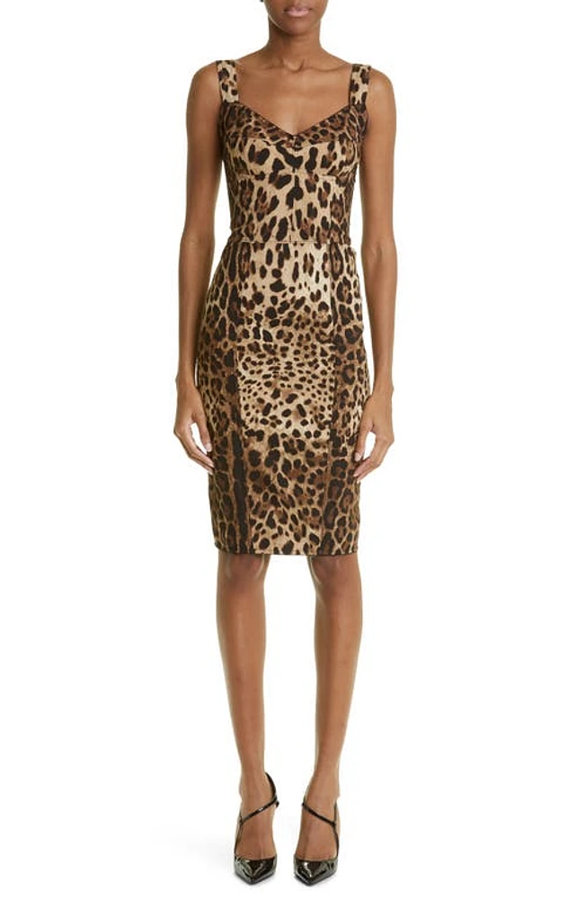 Dolce & Gabbana Leopard Print Cady Bustier Dress Light Brown at Nordstrom, Us