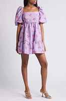 Chelsea28 Brocade Puff Sleeve Babydoll Dress Floral at Nordstrom,