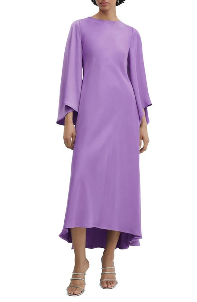 MANGO Flared Long Sleeve Satin Dress in Lt-Pastel Purpl at Nordstrom, Size 4Regular